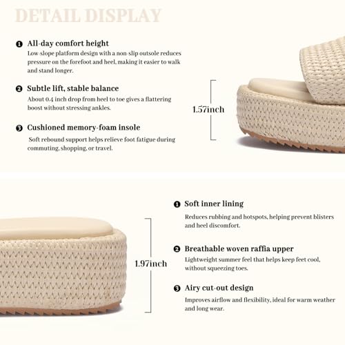 Image of Monrovia Platform Sandals Women Raffia Espadrille Slides, Woven Straw Flatform Beach Sandals Women, Slip On Summer Vacation Shoes, Comfortable Casual Daily Wear