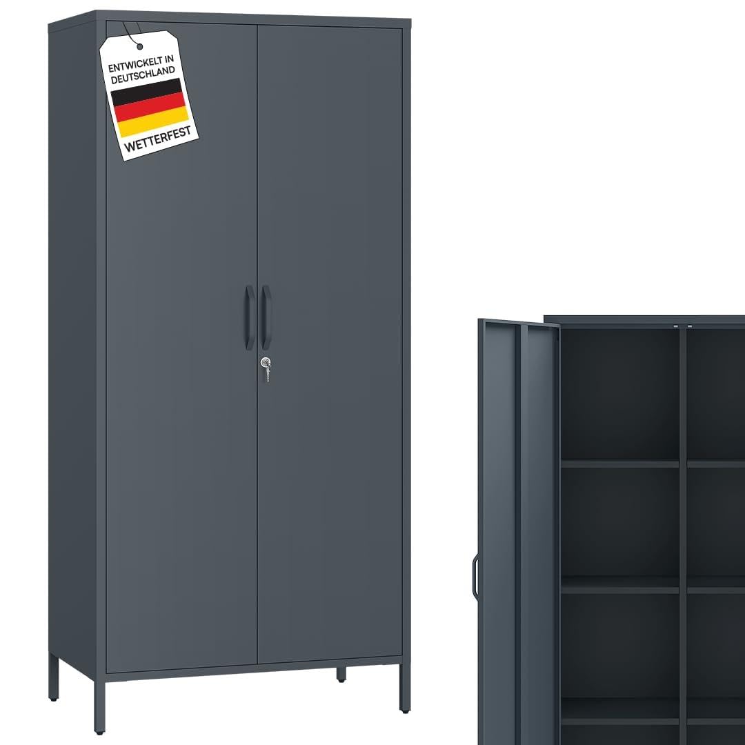 STEELSØN Menkent Outdoor Schrank aus Metall 170x80x45 cm wetterfest Doppeltür Schloss 8 verstellbare Fächer anthrazit