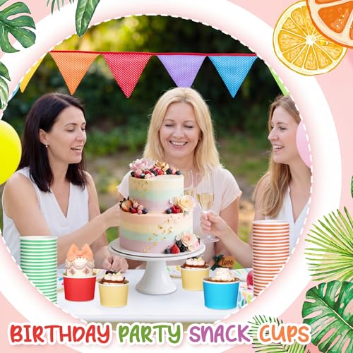 Image of Nuenen 180 Pcs 8 oz Summer Ice Cream Paper Cups Bulk Disposable Dessert Cups Solid Color Paper Dessert Bowls for Snack Sundae Spring Party Favors Ice Cream Bar Supplies (Rainbow Color)