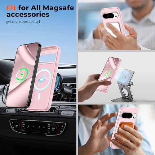 Image of SUPFINE Magnetic for Google Pixel 10 Pro Case /Pixel 10 Case with Screen Protector, (Built-in Magnets) ((Military Grade Drop Protection) Slim Translucent Shockproof Phone Case,Pink