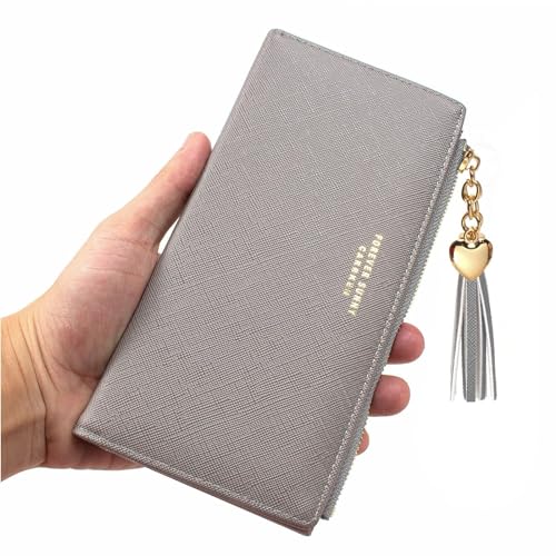 Image of Valentoria Womens Wallet Cute Elegant Long Slim Card Holder Case Minimalist Coin Purse Thin Tassels Zip Clutch Wallets for Girls Ladies | Cute