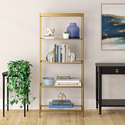 Henn&Hart 30" Wide Rectangular Bookcase In Brass, For Home Office, Living Room #TOP3