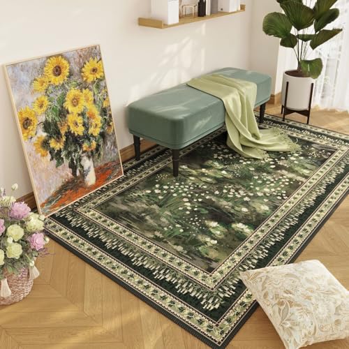 Rugcomf 4x6 Rug for Bedroom Impressionist-Style Vintage Washable Rugs Non