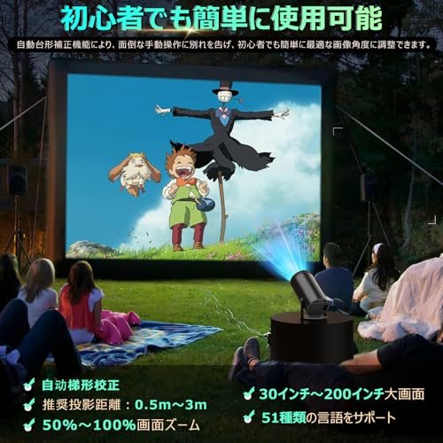undefined PliPla プロジェクター 家庭用【270°回転・18000LM・4K対応・Android TV搭載 最新登場! PSE認証済み】 プロジェクター 小型 高輝度 リアル1080P 天井投影 Wi-Fi6瞬間接続 Bluetooth5.4 HiFiスピーカー内蔵 自動台形補正 短距離投影 大画面 スタンド一体型 軽量 スマホ/パソコン/PS機など接続可 日本語取扱説明書 (ブラック) の商品画像 5