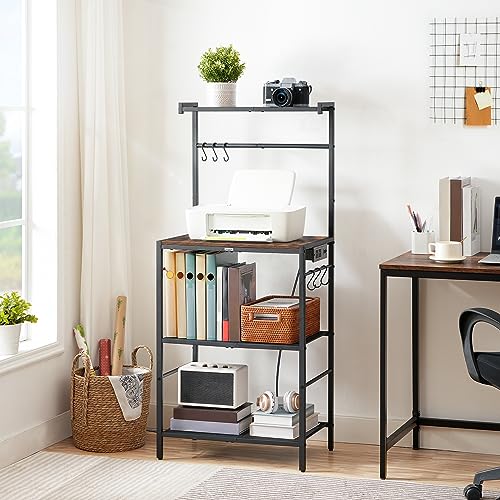 MAHANCRIS Bakers Rack with Charging Station, 4-Tier Microwave Stand, Storage Shelves with 6 S-Shaped Hooks, Practical Coffee Bar, for Kitchen, Dining Room, Rustic Brown BRHR35E01 - Image 4