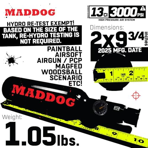 Image of Maddog Aluminum Compressed Air HPA Paintball Tank with Regulator - Airgun Airsoft PCP - Fresh Hydro Date - Ships Empty - Single - Refillable