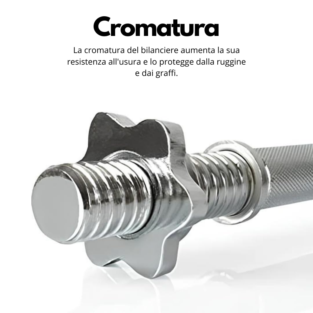 Bilanciere Palestra in Acciaio con Fermadischi Inclusi - Bilanciere 25mm Cromato 180 cm (7 KG) - Attrezzi Palestra Casa - Fitness Home Gym - Allenamento a Casa ottimale