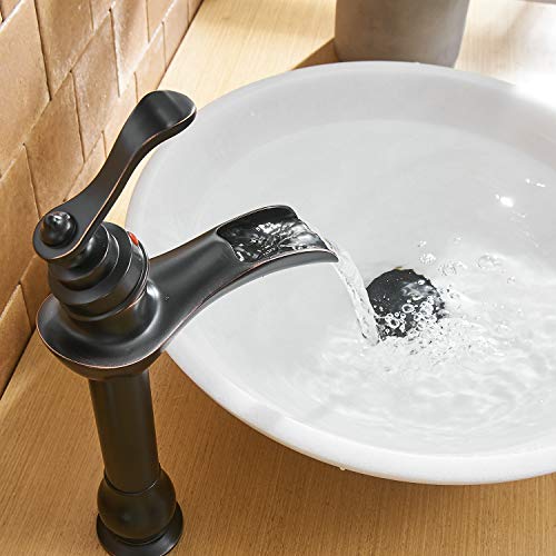 Bwe Vessel Sink Faucet Oil Rubbed Bronze Waterfall Farmhouse Rustic With Pop Up Drain Assembly And Supply Hose Lead-Free Single-Handle Single Hole Bathroom Faucet Vanity Lavatory Mixer Tap Tall Body #TOP6