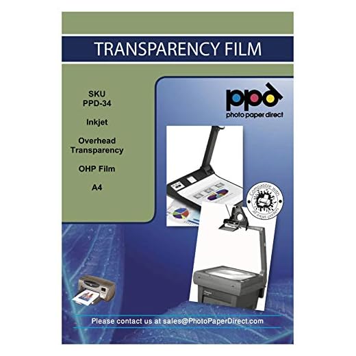 PPD Inkjet - A4 x 5 Hojas de Transparencias “OHP” Premium para Retroproyector - Láminas de Acetato Transparente - Para Impresión de Inyección de Tinta - PPD-34-5