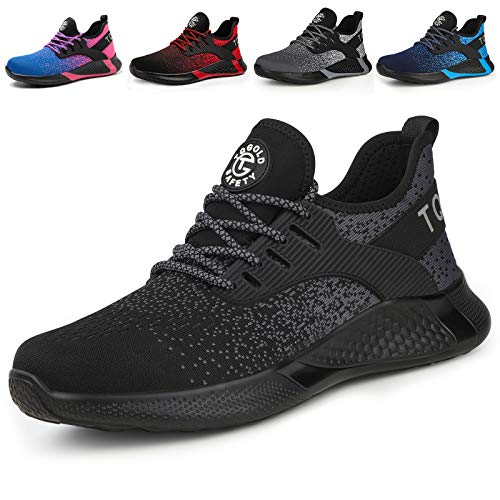 AONETIGER Sicherheitsschuhe Herren Damen Leicht Arbeitsschuhe Stahlkappe Sportlich Schutzschuhe Atmungsaktiv rutschfest Schuhe Sneaker(Größe 37,Schwarz)