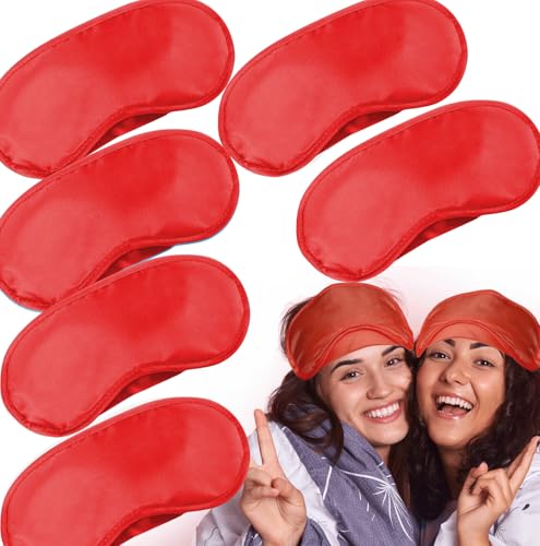 6 Pack Blindfold Eye Mask Cover Sleep Mask for Party Games Travel Sleep Team Build Party Supply with Adjustable Strap for Women Men Kids, Red