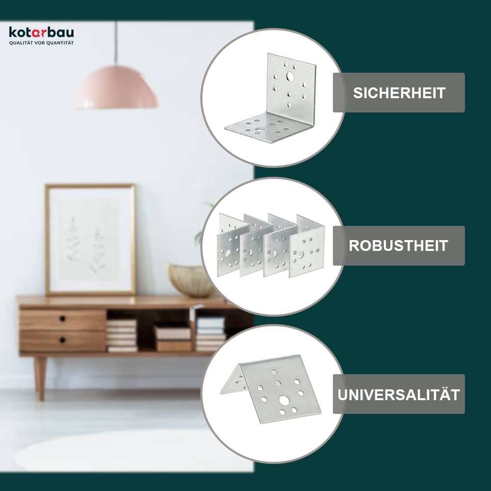 KOTARBAU Winkelverbinder 50 x 50 x 50 mm Sicke Stahl Bauwinkel Montagelöcher Möbelwinkel Verzinkt Schwerlast Holzverbinder Montagewinkel Stuhlwinkel (50)