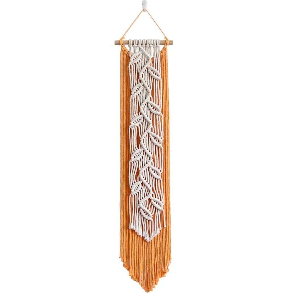 Bemvp Nordic Leaf Woven Macrame Tapestry Hanging Woven Tapestry with Tassel Cotton Handmade Craft Ornament Wall Art Decor