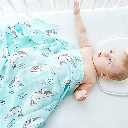 Image of Kassy Pop Printed 6 Layer Bamboo Muslin Blanket Cum Swaddling Towel for Baby, Toddlers | 70% Bamboo, 30% Cotton | AC Quilt, Multi-Purpose Blanket | Toxin Free | 110cm x 110cm (Whale Print)