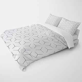 YANFENQI Full Teen Duvet Cover Light Color Geometry Lattice Line Modern Rustic Bedding 3Pcs Bedding (Full,80