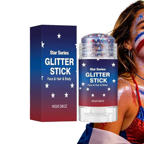 Barra de Purpurina | Maquillaje Corporal Impermeable Americano | Barra de Purpurina, Blanca y Azul | para Mujeres Niños Niñas Hombres del Día de la Independencia Desfiles