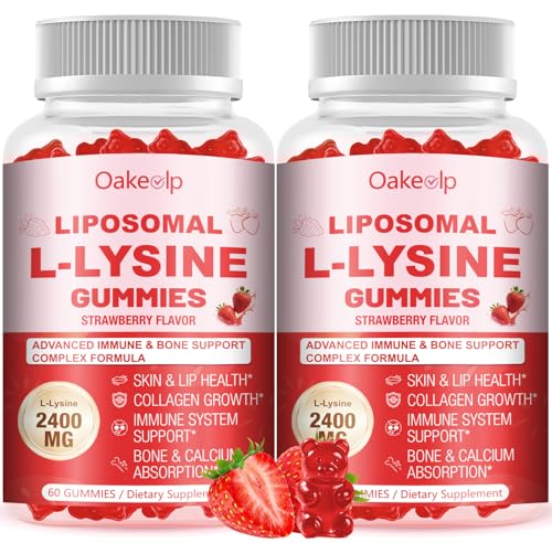 Oakevlp 2 Pack Liposomal L-Lysine 2400mg & Vitamin C 1000mg Gummies - with D3 K2 Zinc Magnesium Echinacea - for Lips & Oral Wellness Immune Support Skin Health & Energy Boost