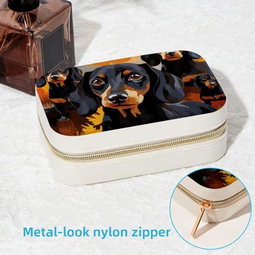Boîte à bijoux teckel de voyage compacte pour bagues et boucles d'oreilles