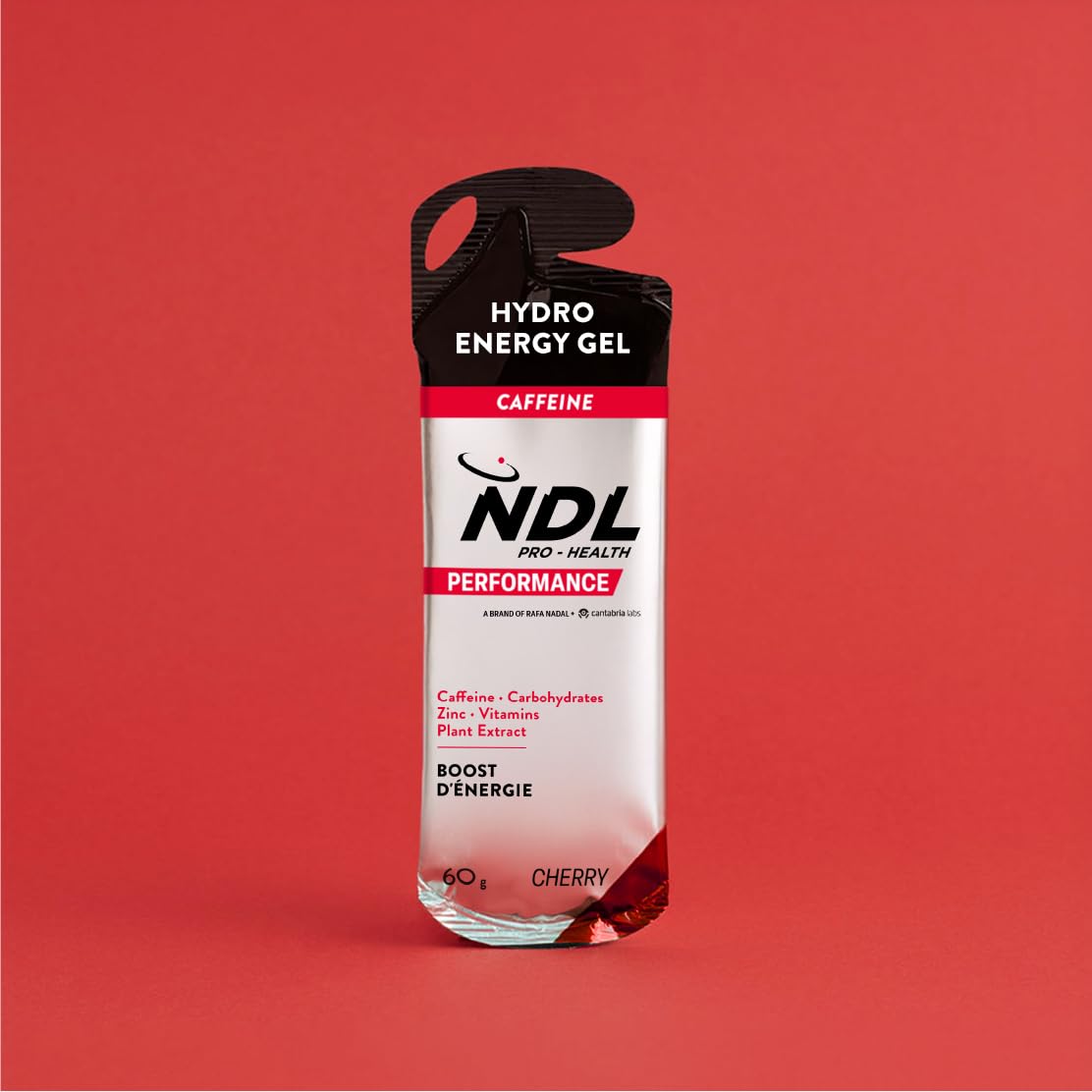 NDL Pro-Health Gel Énergétique avec caféine | énergie pour sport | CHERRY | énergie rapide pour sport d’endurance, glucides et électrolytes, 12x60 g – Rafa Nadal & Cantabria Labs