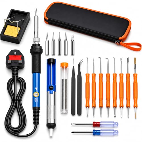 LIMOS 60W Electric Soldering Iron Kit 22-in-1 Portable Welding Tool Set for Circuit Board Repair Home DIY Jewelry & Hobby Projects | 5 Tips Desoldering Pump Carry Case