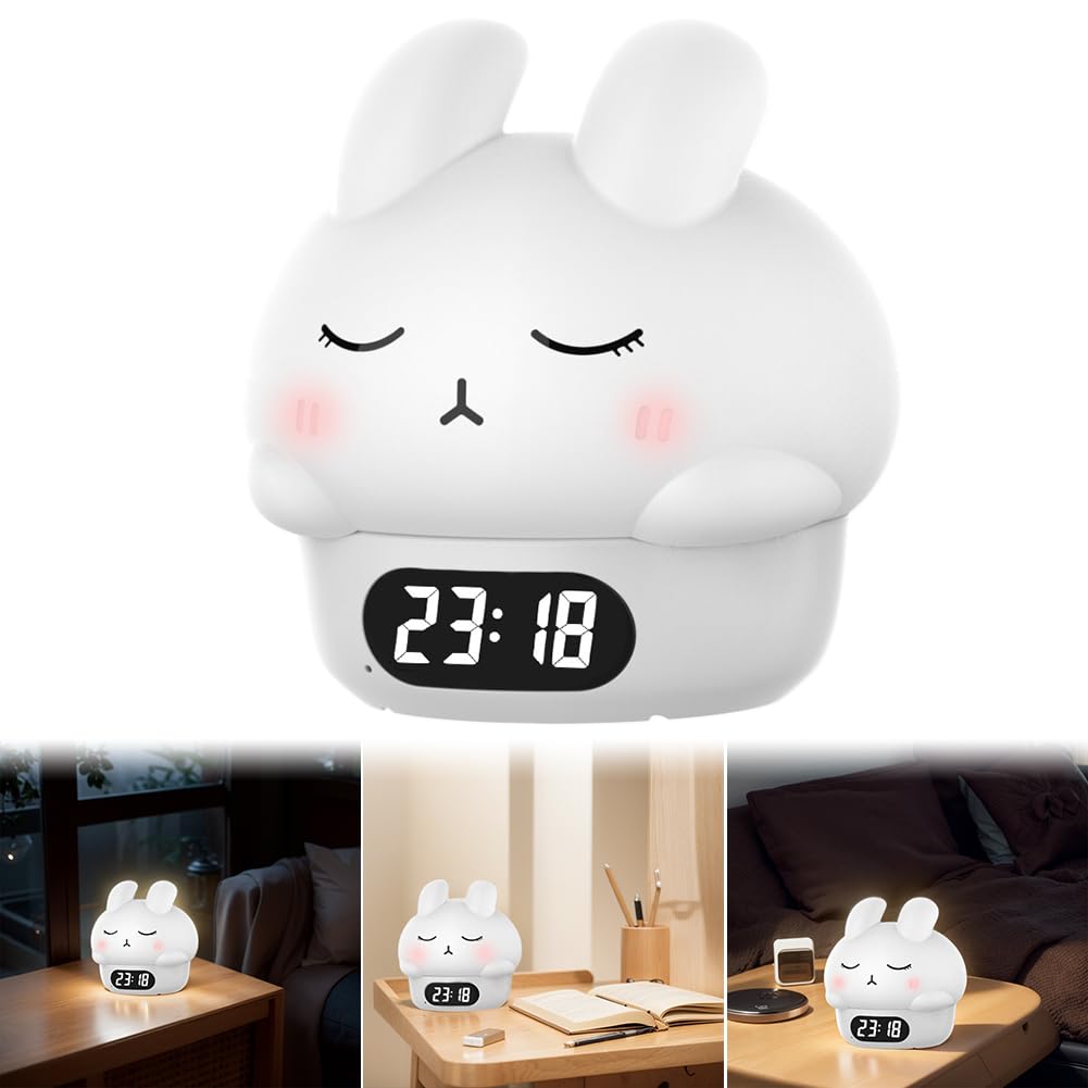 Silikonowa dotykowa lampka nocna z budzikiem ładowana przez USB lampka nocna kreatywna zwierzę pat lampa 1200 mAh LED królik lampka nocna