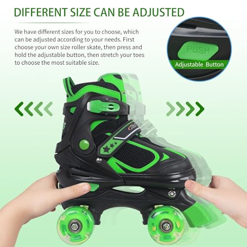 image for Nattork Kids Roller Skates for Boys - Green for Big Kids Age 7 8 9 10 