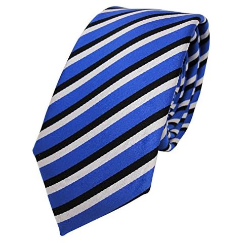 narrow TigerTie Designer tie necktie - blue ultramarin black white striped Cover