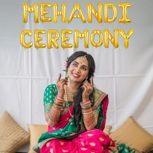Image of Mehandi Ceremony Banner Gold for Wedding Home Boys Girls Men Women Foil Balloon Decoration Decor Celebration Golden