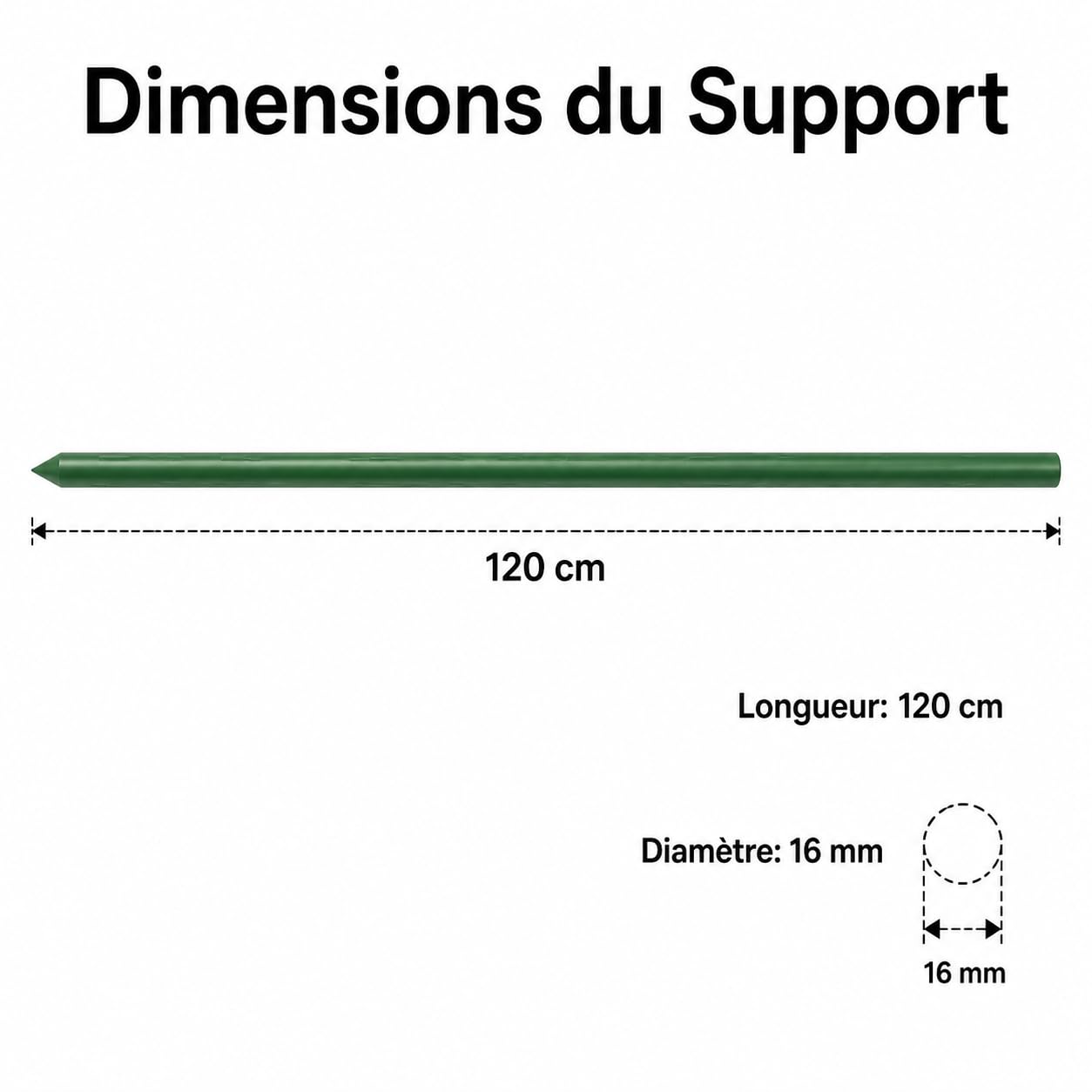 Lot de 10 Tuteurs Acier Plastifié, Tuteurs pour Plantes | Tuteurs Tomate avec Liens, Piquets de Jardin pour Plantes Grimpantes, Légumes et Fleurs, Diamètre 16mm, Longueur 120cm