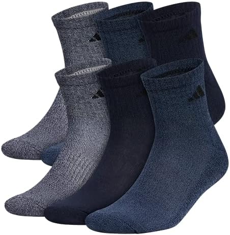 adidas mens Athletic Cushioned Quarter Socks (6-Pair), Legend Ink Blue/Tech Ink Blue/Light Onix Grey, Large