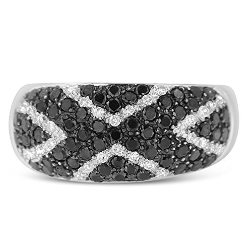 14K White Gold Treated Black Round Diamond Cluster Band Ring (1 Cttw, Black Color, SI2-I1 Clarity) - Size 7-1/4