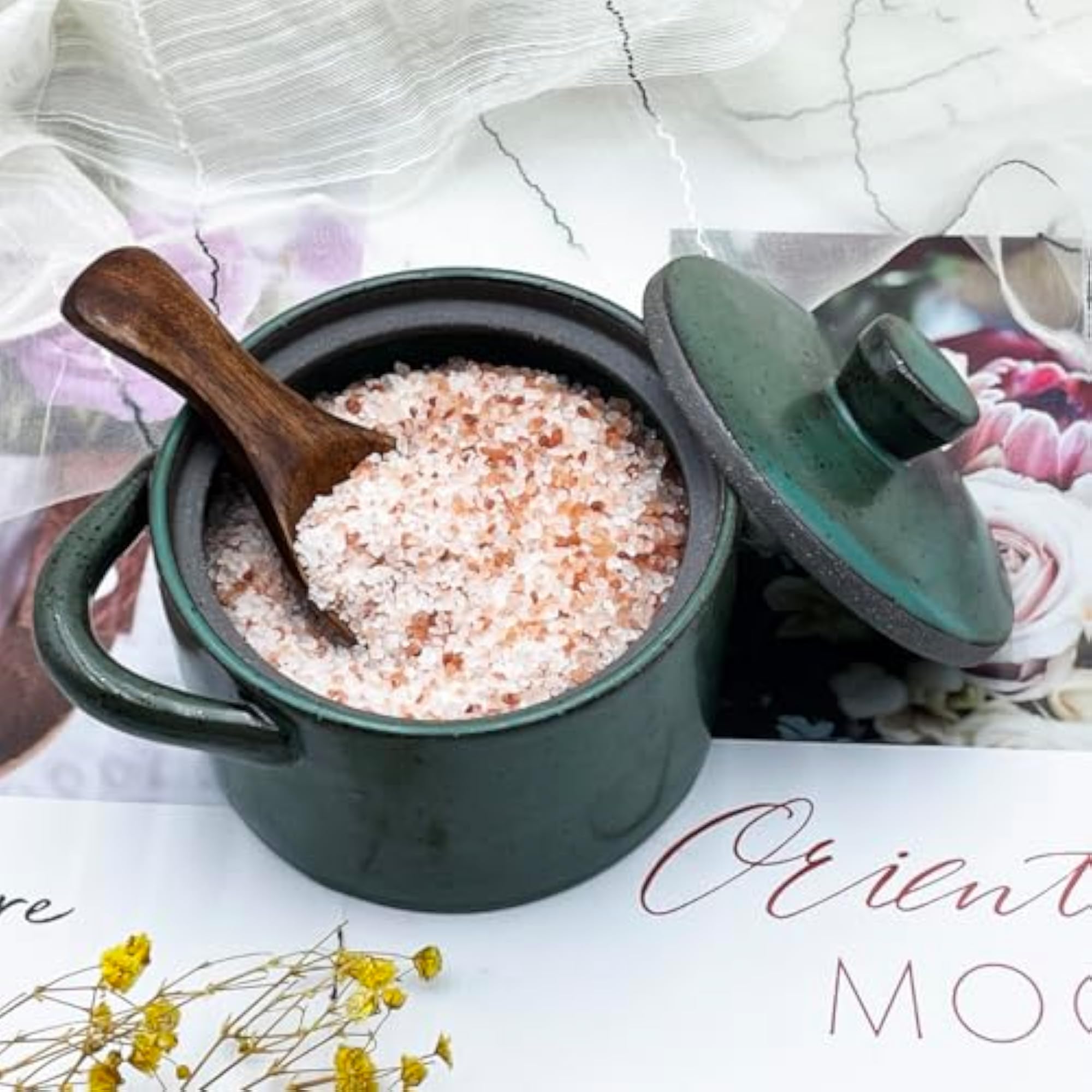 8 oz Ceramic Salt Cellar with Lid & Wooden Spoon