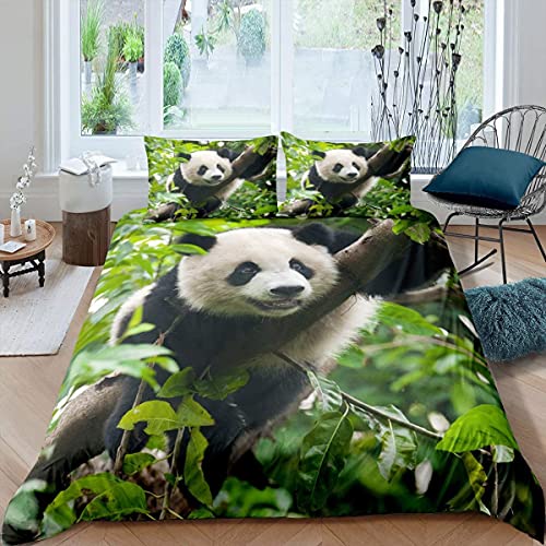Homemissing Juego De Ropa De Cama Y Lino De Panda 3d Para Niños, Juego De Ropa De Cama De Panda Para Niñas Y Niños, Funda De Edredón De Microfibra Verde Y Negra Con Cremallera, Tamaño Individual