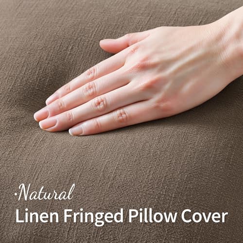 Image of MIULEE Decorative Lumbar Throw Pillow Covers Neutral Linen Fringe Throw Pillows Set of 2 Cocoa Brown Boho Farmhouse Cushion Covers for Couch Sofa Bed Living Room Fall Home Decor 12x20 Inch