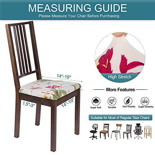 Image of SearchI Seat Covers for Dining Room Chairs Stretch Printed Chair Seat Covers Set of 4, Removable Washable Upholstered Chair Seat Protector Cushion Slipcovers for Kitchen, Office(Beige+Flowers)