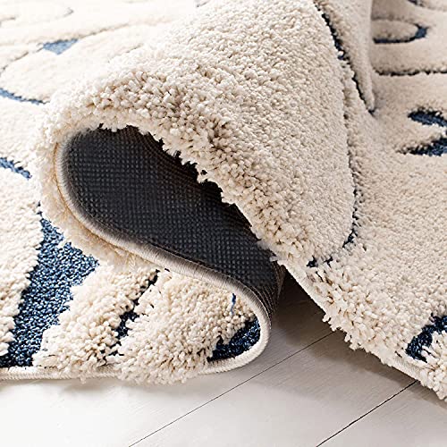 Image of Grand Swirl Premium Shaggy Rectangular Carpet For Living Room,Bedroom,High Low Design Finish Microfiber 1.8 Inch Pile High,5X7 Feet Cream|Blue Color