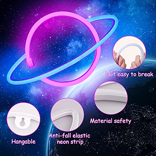 Planet Neon Signs, Cisteen Led Neon Light Sign Powered by Battery or USB, Wall Decor Led Lights Home Decoration Hanging Art Neon Signs for Bedroom,Game Room,Bar,Party,Kids Gift (Blue&Pink) - Image 3