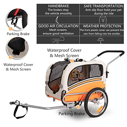 Sepnine Leonpets 3 in 1 pet Dog Bike Trailer Bicycle Trailer with a 12″ Jogger Wheel and a 6″ Stroller Wheel of Orange Color 20303 Sepnine Leonpets 3 in 1 pet Dog Bike Trailer Bicycle Trailer with a 12″ Jogger Wheel and a 6″ Stroller Wheel of Orange Color 20303