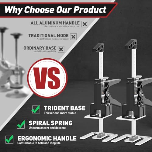 Image of XClifes Labor Saving Handle 2 Pack,15 In Construction Jack, Wall Tile Locator, Multi-Function Height Adjustment Lifting Device, Door Panel Lifting Cabinet Jack, Raised by 9.8 in, Dynamic Load 380 LB