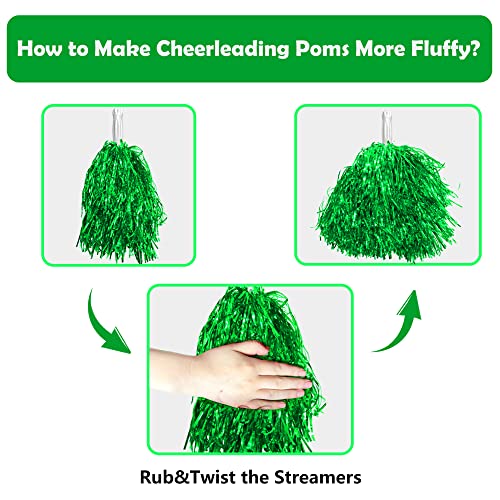 16PCS Cheerleading Pom Poms Metallic Foil Plastic Pom Poms with Baton Handle for Game Sports Squads Dancing Party Football Basketball Club Spirit Sports Stage Performance Celebration (Green) - Thumbnail 3