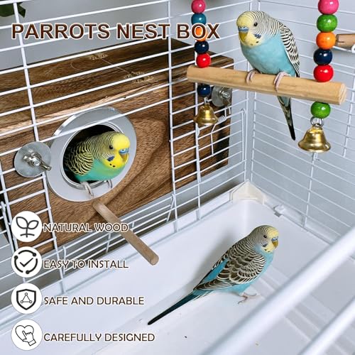 Image of kathson Parakeet Nesting Box,Wooden Budgie Breeding Mating Boxes,Parrots Nest House Hut for Cage,Bird Nesting Box for Lovebirds,Canary,Finch and Small Medium Birds, S