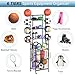 Shinoske Ball Storage Rack with Wheels,6-Tier Basketball Rack with Storage Basket and Hooks,Multi Use Garage Sports Equipment Organizer,for Sports Gear,Volleyball,Football,Indoor/Outdoor Use,Black