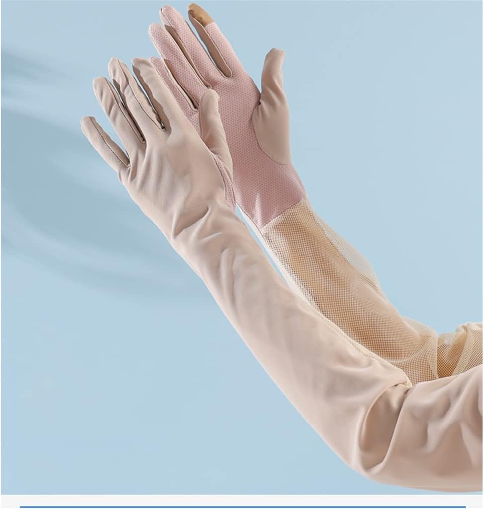 HBJWOV Long Gloves Women's Ice Silk Sleeves Breathable Thin Arm Guards Driver Sleeves Can Touch The Screen(Black)