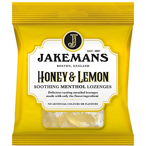 Jakemans Honey & Lemon 73g - Pack of 12 - Soothing Menthol Lozenges - Suitable for Vegetarians, Yellow
