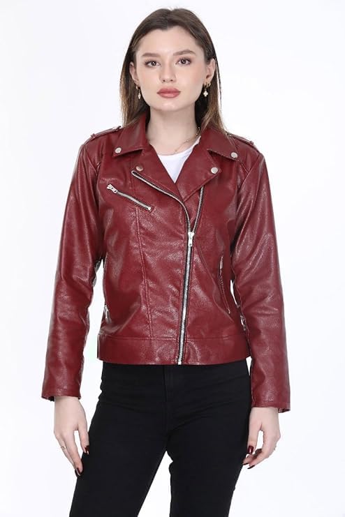 Image of Women Leather Jacket Solid and Riding Biker trending Jacket