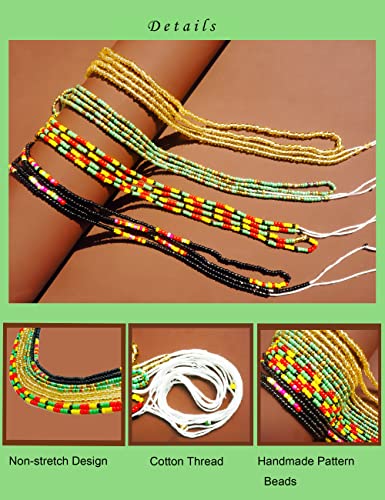 50 Inch Waist Beads for Women African Waist Beads Plus Size Layered Colorful Belly Beads Body Jewelry Non-Stretching Belly Chains(4PCS2