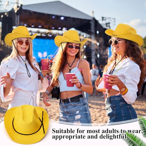 Image of JaGely 15 Pcs Straw Cowboy Hats Wide Brim Summer Hat Women Men Country Accessories for Western Themed Party Concerts Birthday