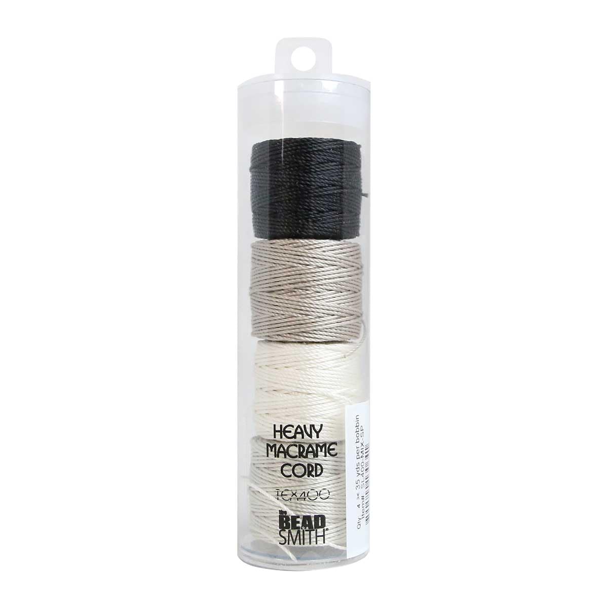 The Beadsmith S-Lon Heavy Nylon Cord, Salt & Pepper Mix, TEX400, .9mm Diameter, 4-Pack, 35 Yard Spools