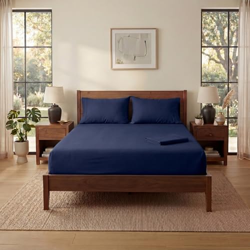 Image of 1000 Thread Count Egyptian Cotton Twin XL Sheet Set - 4 Piece Luxury Bedding, Deep Pocket Sheets Fits 18 inch Mattress, Soft & Breathable, Navy Blue
