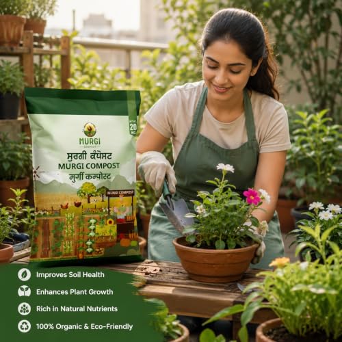 Image of 20Kg Organic Potting Soil Mix for Plants Crops Odorless Chicken Hen Manure | Murgi Compost Khad Fertilizer for Home Garden and pH-Balanced with All 17 nutrients (20KG)